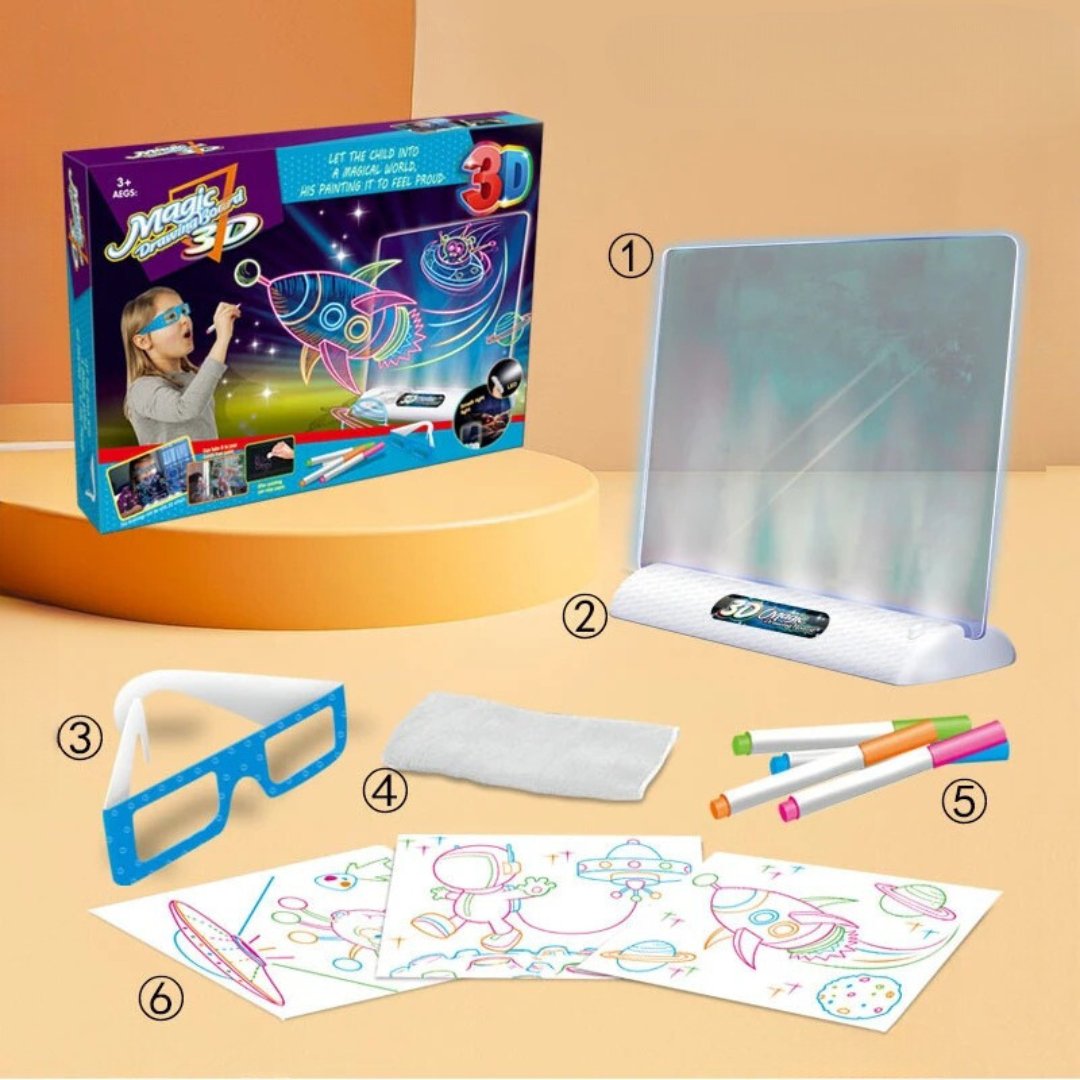 Prancheta 3D de Desenho luz LED e Óculos 3D para Crianças