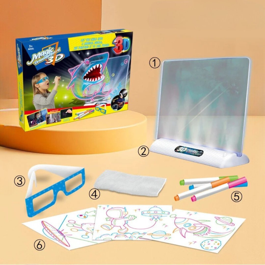Prancheta 3D de Desenho luz LED e Óculos 3D para Crianças