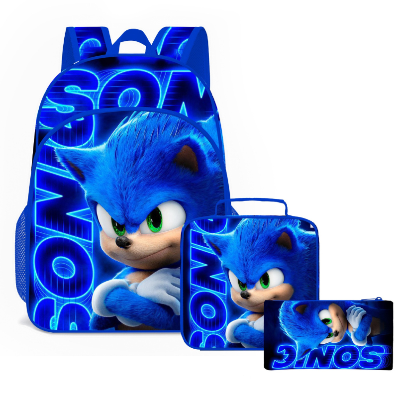 Mochila Escolar Infantil Sonic - Promoção Lancheira e estojo de Brinde