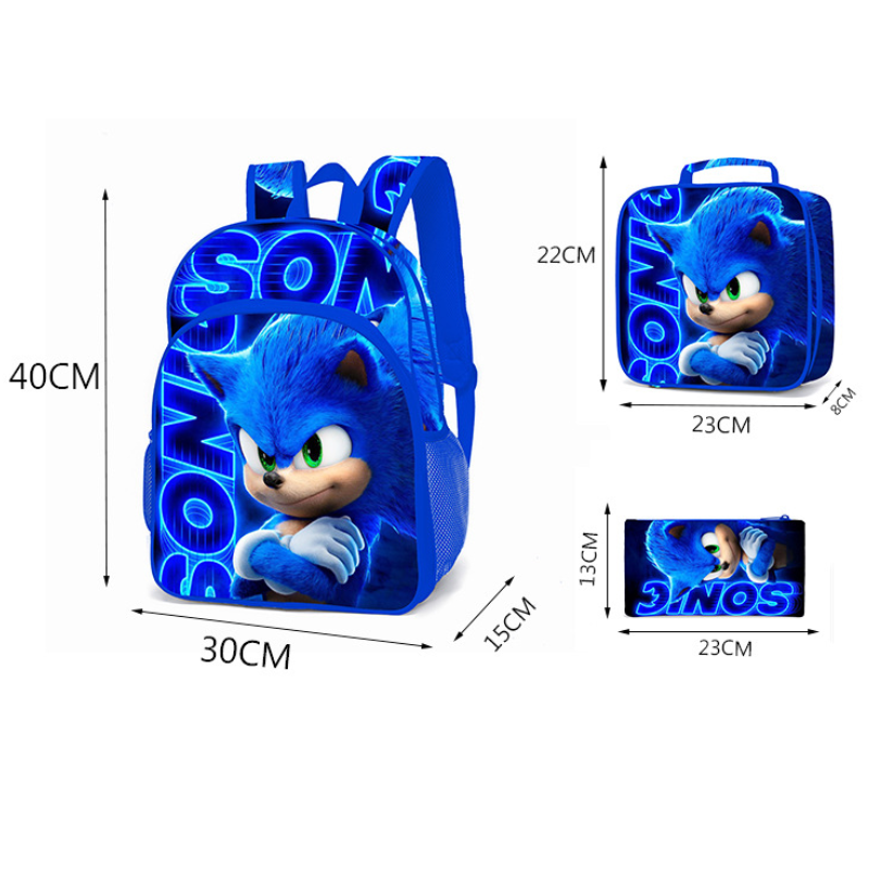 Mochila Escolar Infantil Sonic - Promoção Lancheira e estojo de Brinde