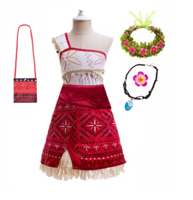 Fantasia Infantil Disney - Moana 2 *Saia Rodada* e *Peruca* Brinde Bolsa e coroa de flores