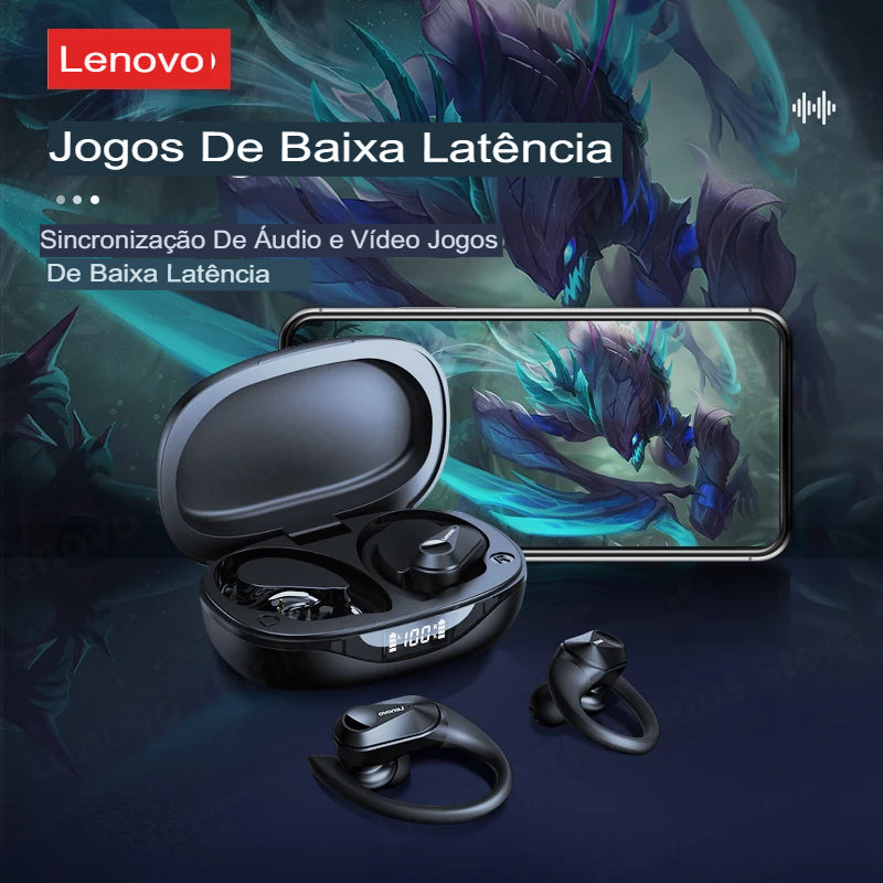 Fone de ouvido bluetooth Lenovo LP75 TWS | Fones de ouvido esportivos Bluetooth 5.3 Fones de ouvido sem fio à prova d'água HiFi estéreo com redução de ruído com microfones