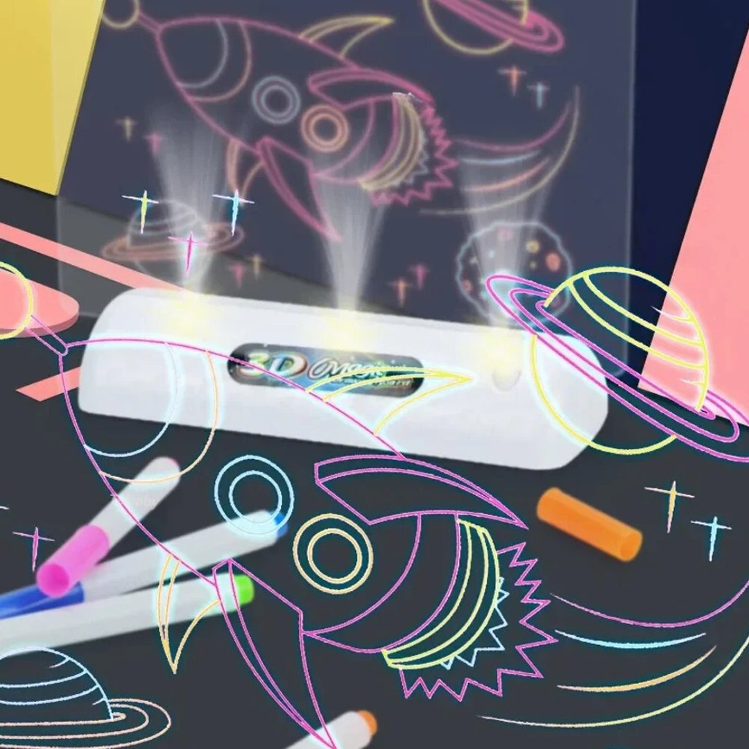 Prancheta 3D de Desenho luz LED e Óculos 3D para Crianças